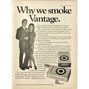 Vantage Cigarettes "Why We Smoke" Couple Smoking" Playboy Vintage Print Ad